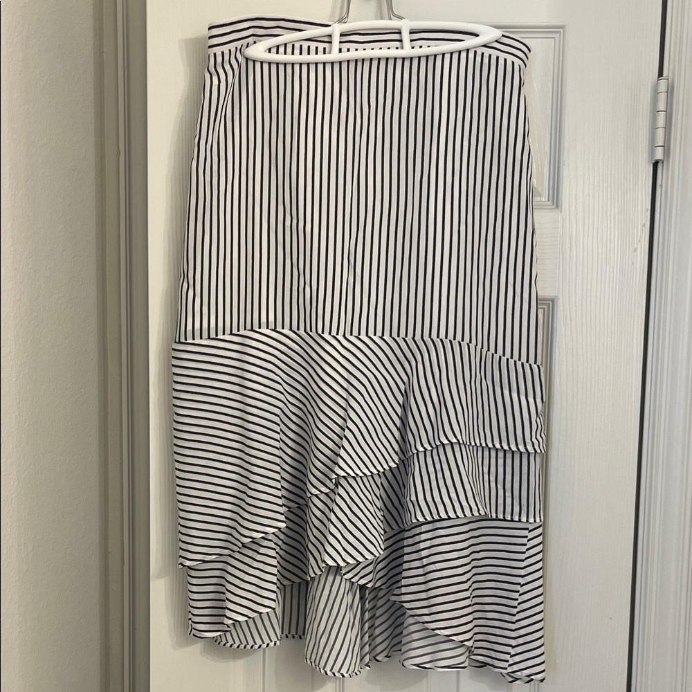 Chic Black and White Striped Midi Skirt by Ann Taylor